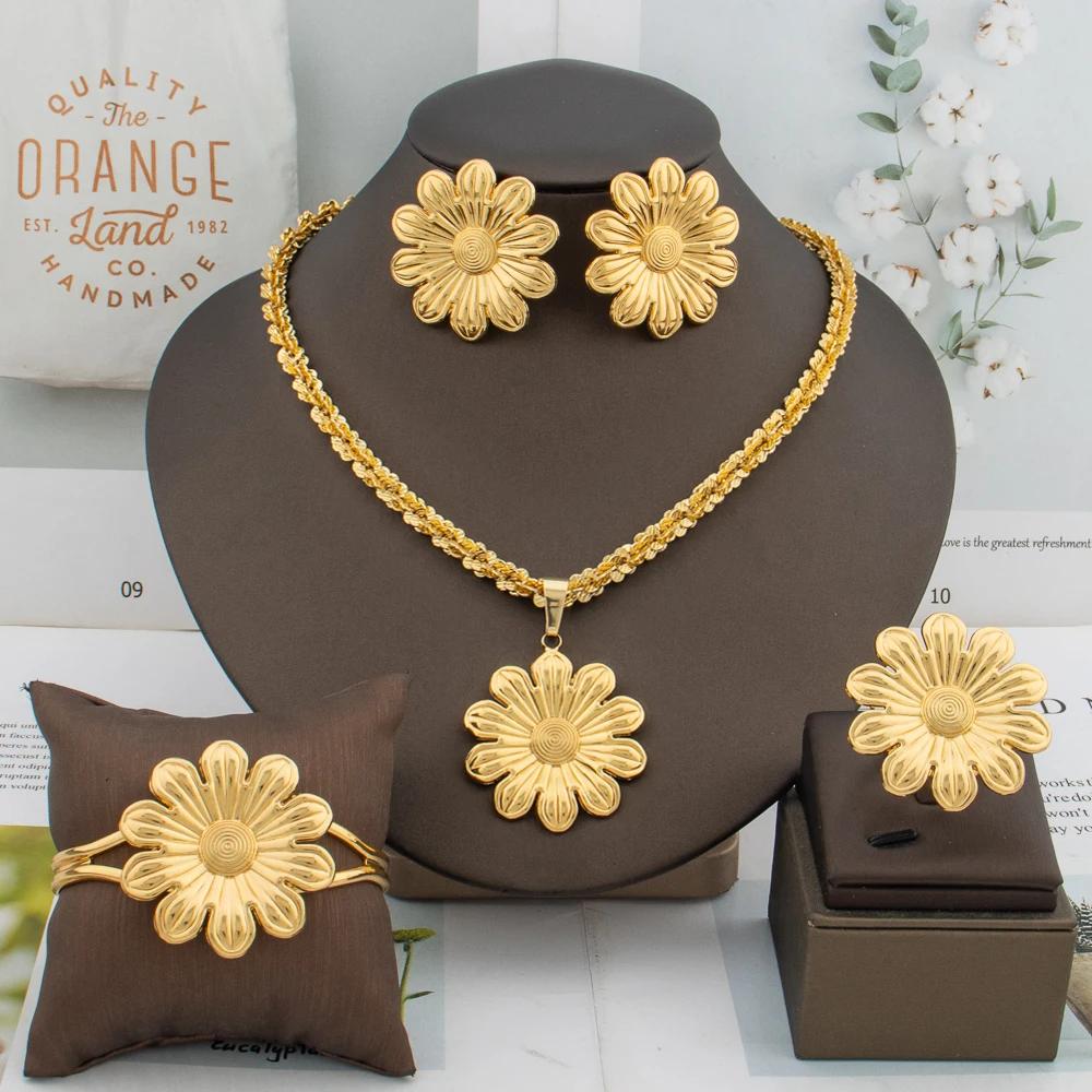 Moda feminina brincos colar flor forma conjunto de jóias francês ins pulseira anel romântico jóias presentes de festa