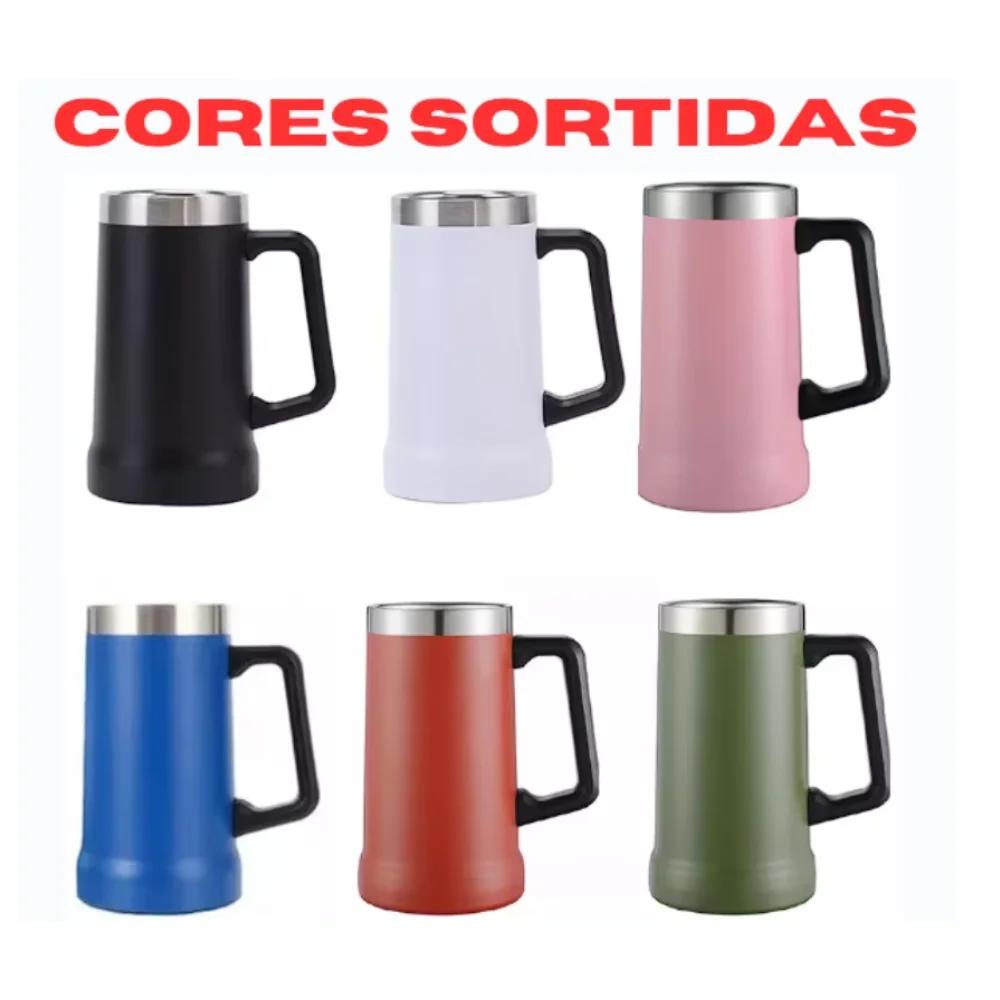 Caneca copo térmico com alça para bebida Fria ou Quente em Inox, térmico Polar 709 ml