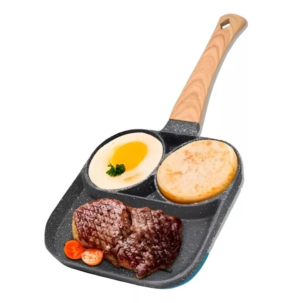 Frigideira Antiaderente Com 3 Divisórias Fritar Ovo Bacon Carne Frango Lanche Multiuso