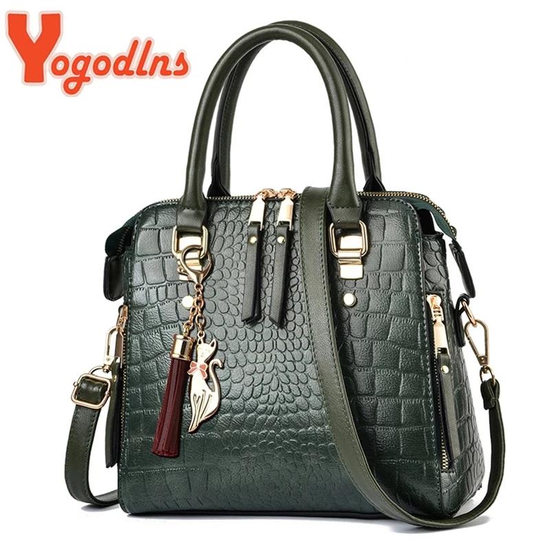 Yogodlns luxo padrão de crocodilo bolsa feminina inverno novo couro do plutônio borla bolsa ombro marcas design alça saco senhora bolsa