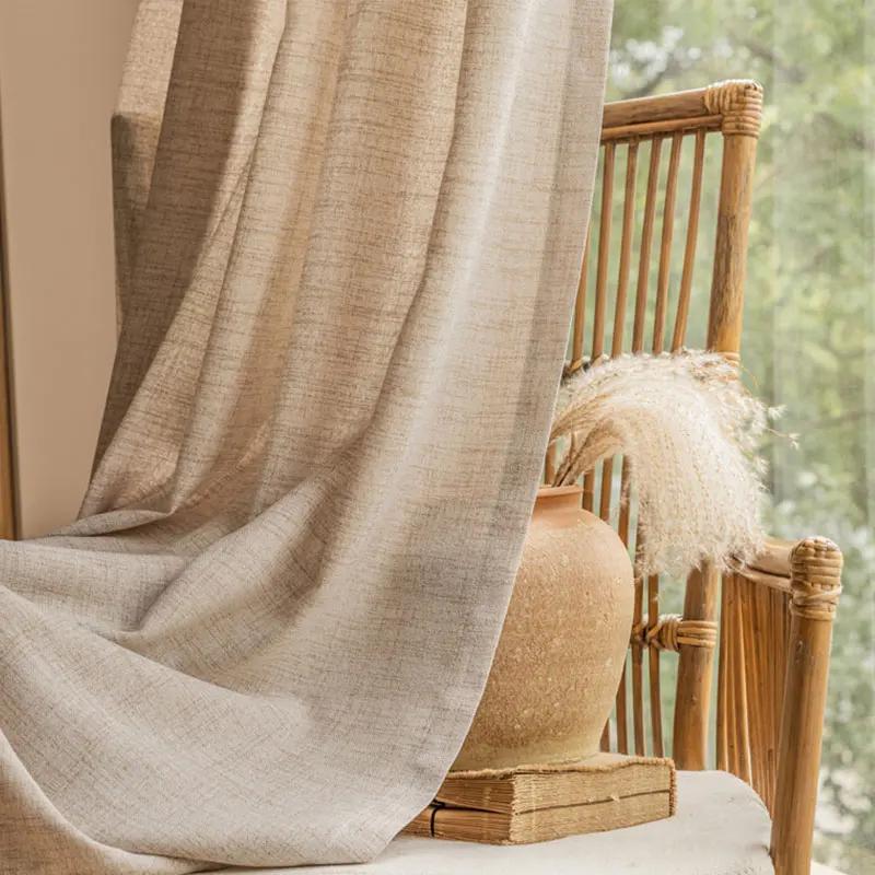 Cortina de gaze semi transparente de linho estilo japonês, 1/2 painel, fio de linho arco-íris, textura de linho de algodão, varanda, quarto