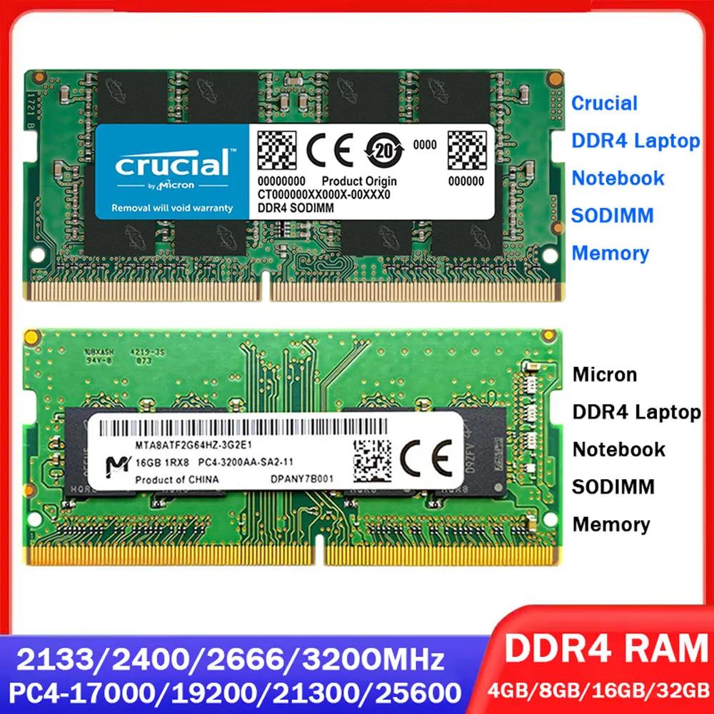 Memória RAM Crucial Micron DDR4 8GB 4GB 32GB 16GB 3200MHz 2133 2400 2666MHz Memória para laptop PC4-21300 19200 Notebook SODIMM RAMs