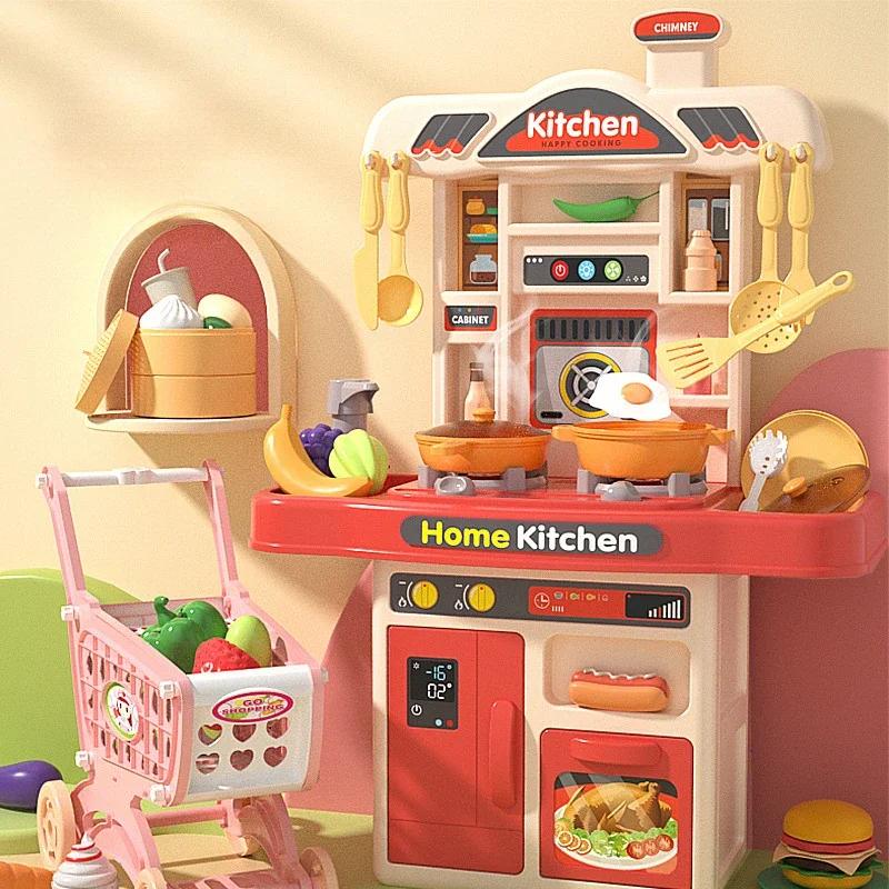 Crianças brincar casa brinquedo simulação mesa de cozinha com som crianças role play utensílios de cozinha para menina cozinhar brinquedo educativo conjunto
