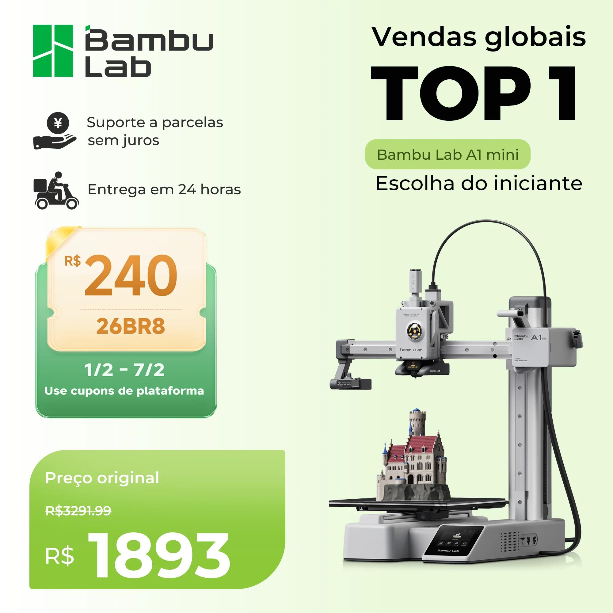 Bambu Lab A1 Mini Impressora 3D 500 mm/s Impressão de alta velocidade Nivelamento automático Design compacto Plug Play para uso doméstico sem AMS