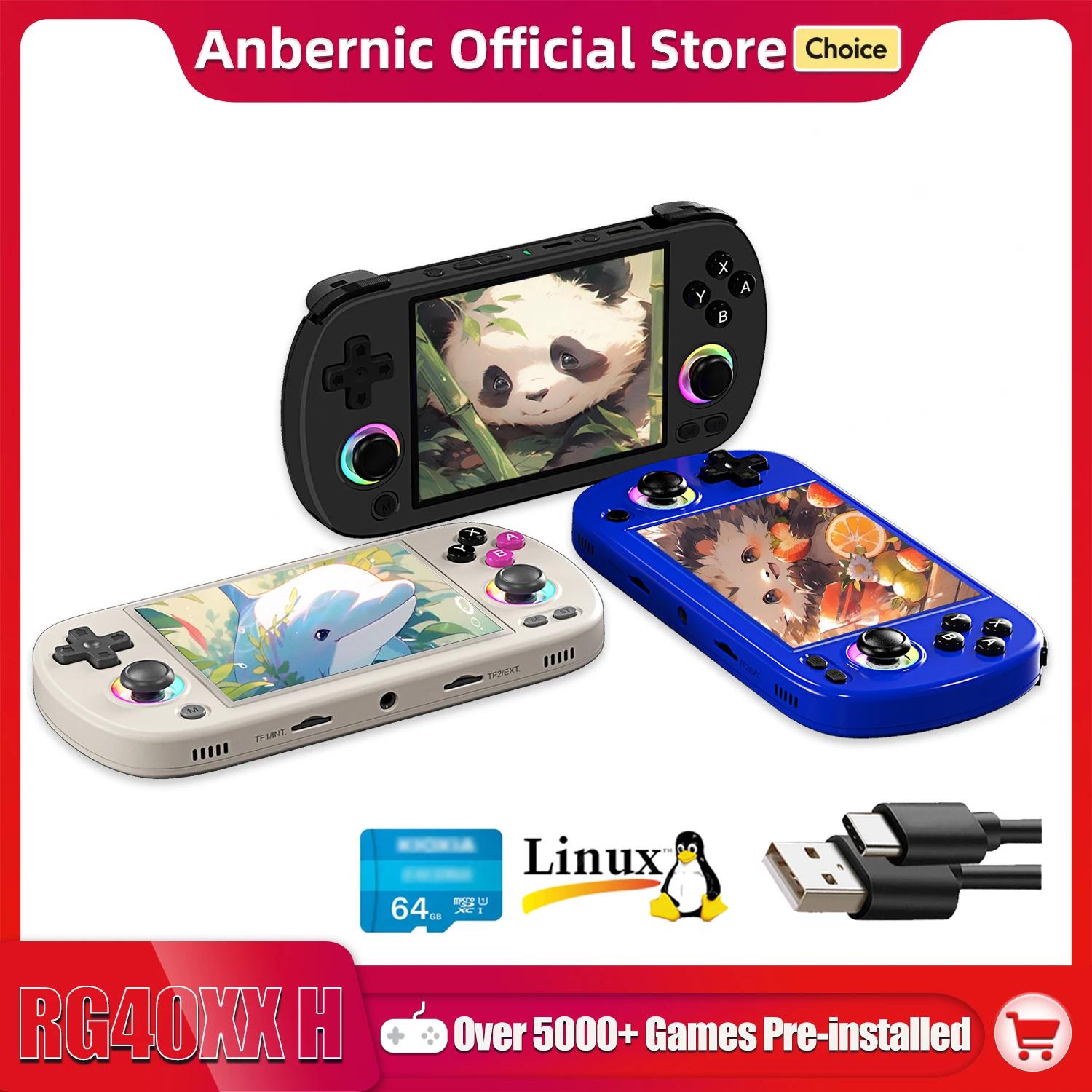 Anbernic rg40xx h console de jogos portátil 4.0-in 640*480 tela ips 3200mah sistema de 64 bits com luz rgb construído em 5k + jogos rg40xxh