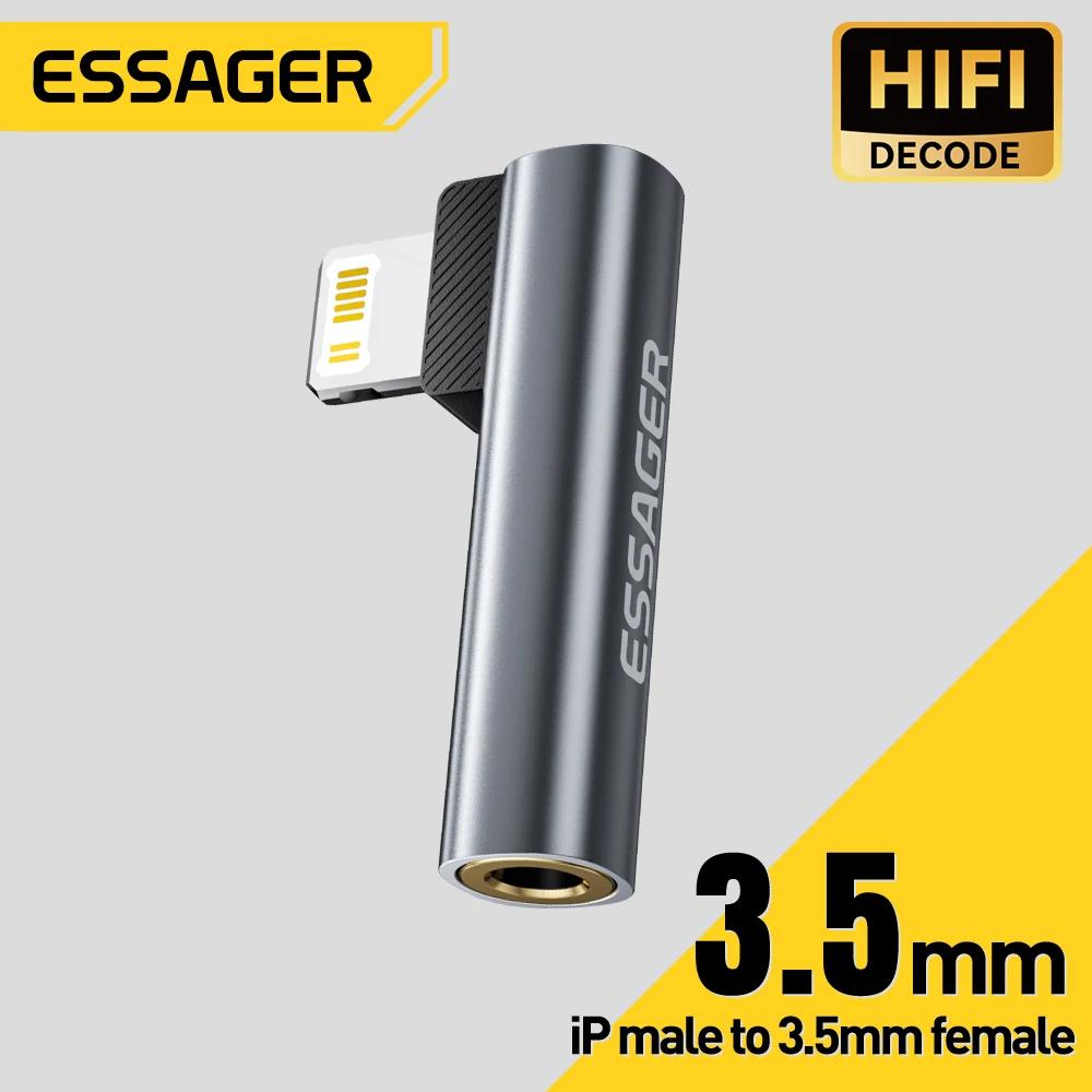Essager adaptador de áudio em forma de L tipo C para 3,5 mm Jack para iPhone 16 15 Samsung Lightning para adaptador de fone de ouvido de 3,5 mm para iPhone14 13