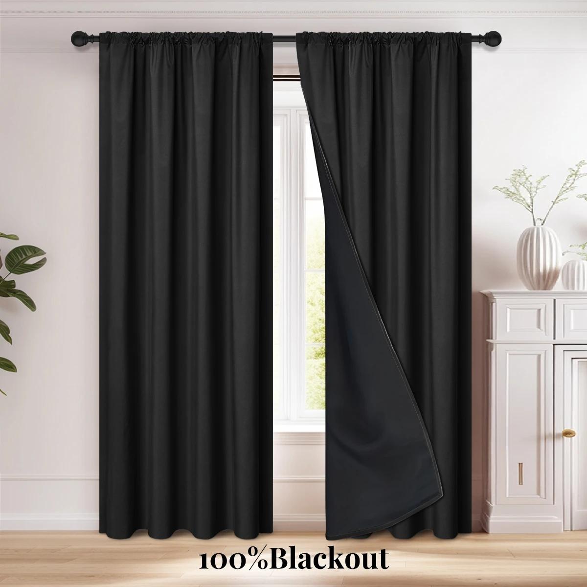 1pc 100% cortina blackout com bolso de haste, cortinas para sala de estar, quarto, cozinha, cortina de janela, cortinas na sala de estar