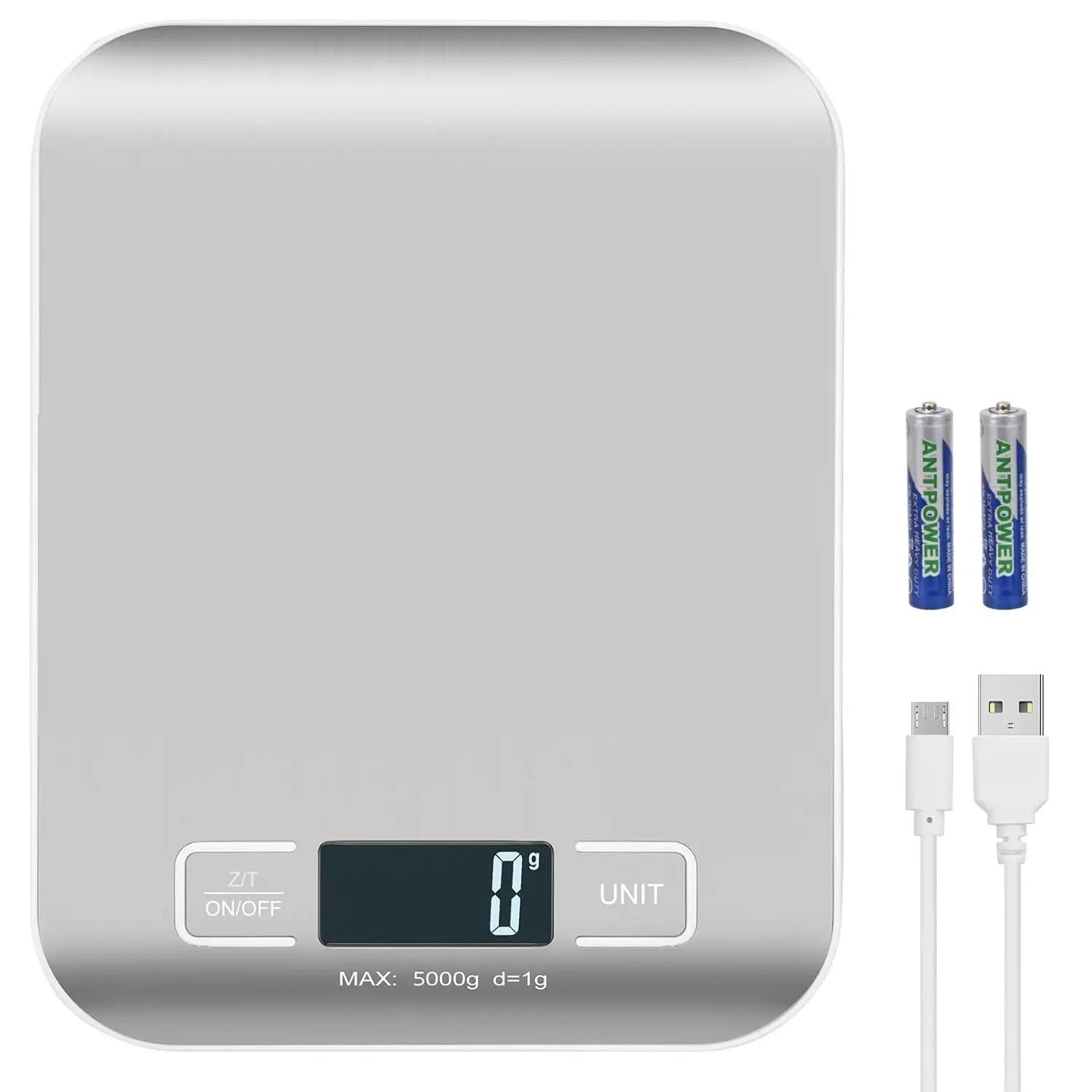 Balança digital de cozinha 10/5kg, carregamento usb/bateria, balança eletrônica inteligente lcd, mini balanças de peso de precisão para cozinhar alimentos
