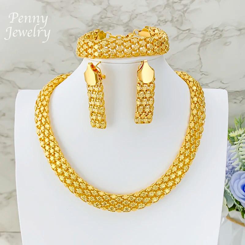Conjunto de joias africanas para mulheres, colar robusto, brincos, pulseira dubai, banhado a ouro 18k, joias da moda para festa, presentes de casamento