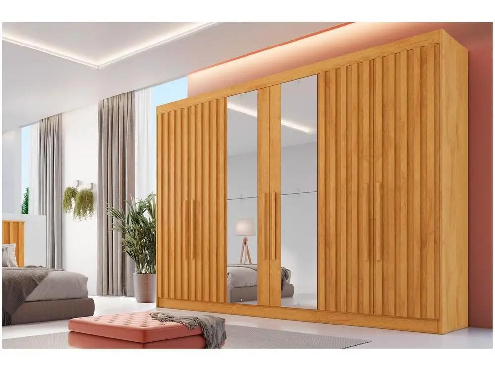 Guarda-roupa Casal com Espelho 6 Portas 6 Gavetas Móveis Europa Ripado Potente