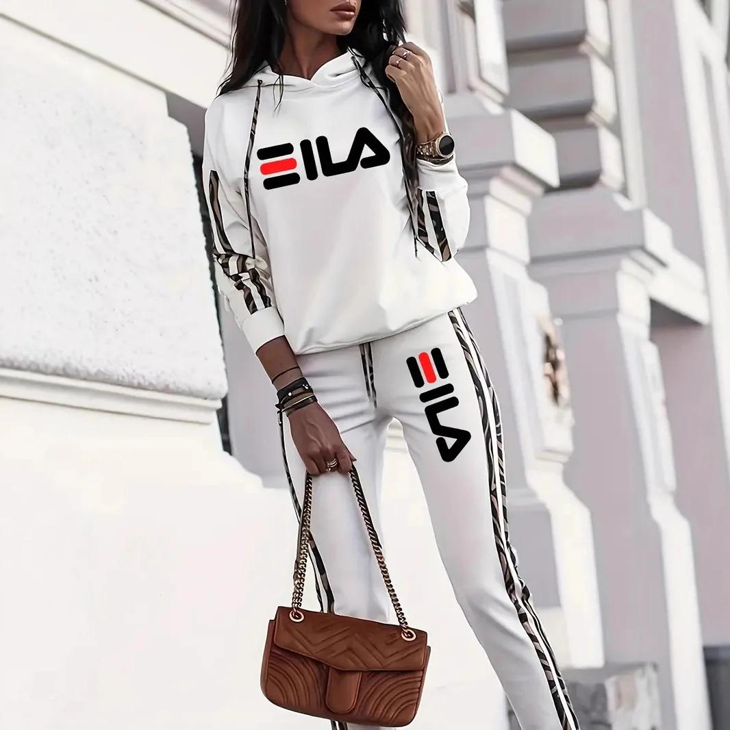 Moda casual impresso conjunto de duas peças roupas esportivas femininas 2025 desejo poliéster manga longa hoodie e calças elegante lazer