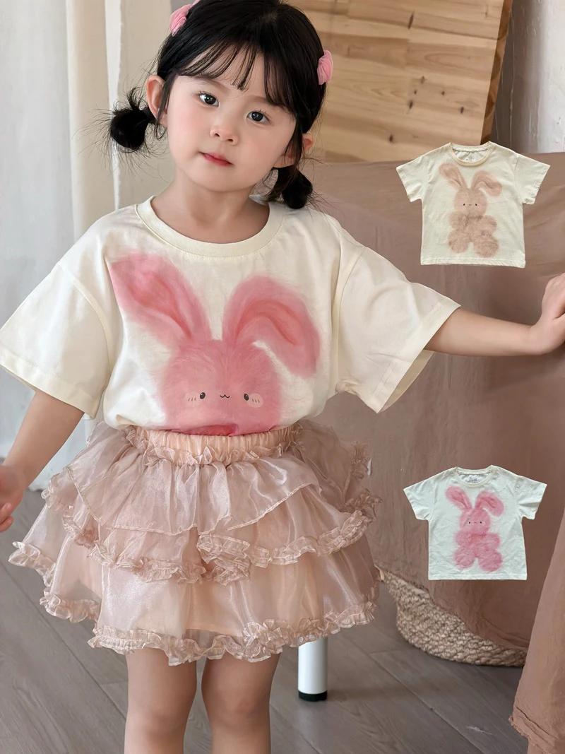 Camiseta infantil MILANCEL, nova coleção de primavera, 1-7 anos, desenho de coelho, manga curta, fina, estilo coreano, camiseta doce para bebês, roupas infantis.