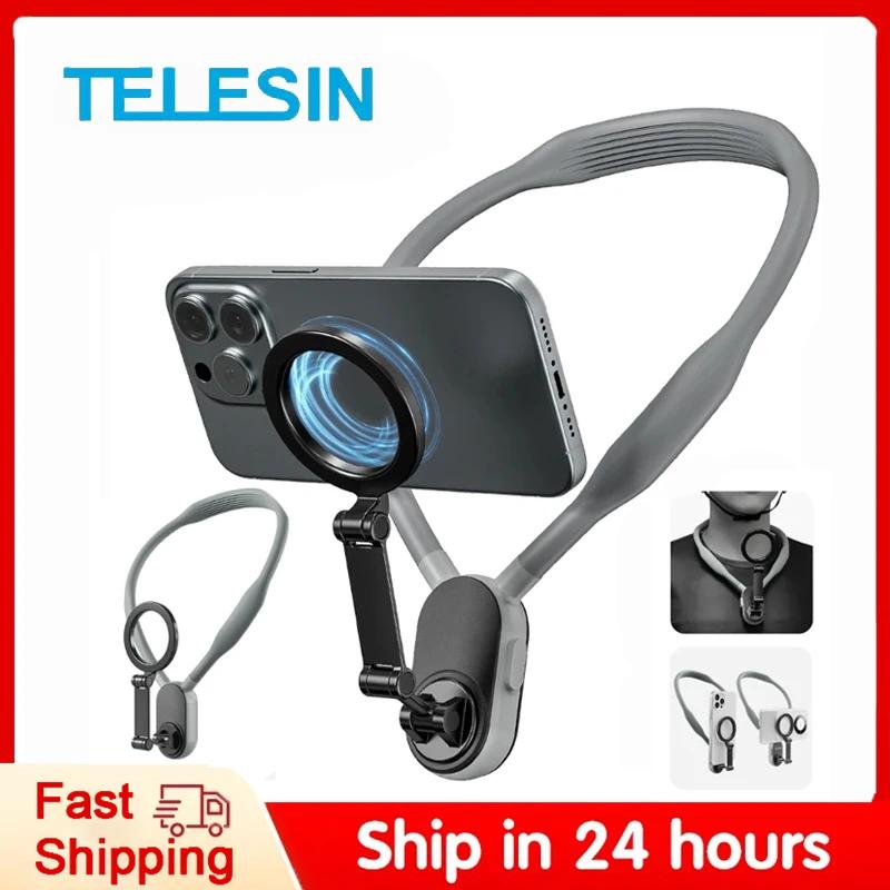 Suporte Magnético de Silicone para Pescoço TELESIN com Liberação Rápida para iPhone 15 14 13 12 11 10 SAMSUNG HUAWEI XIAOMI Acessórios para Celular