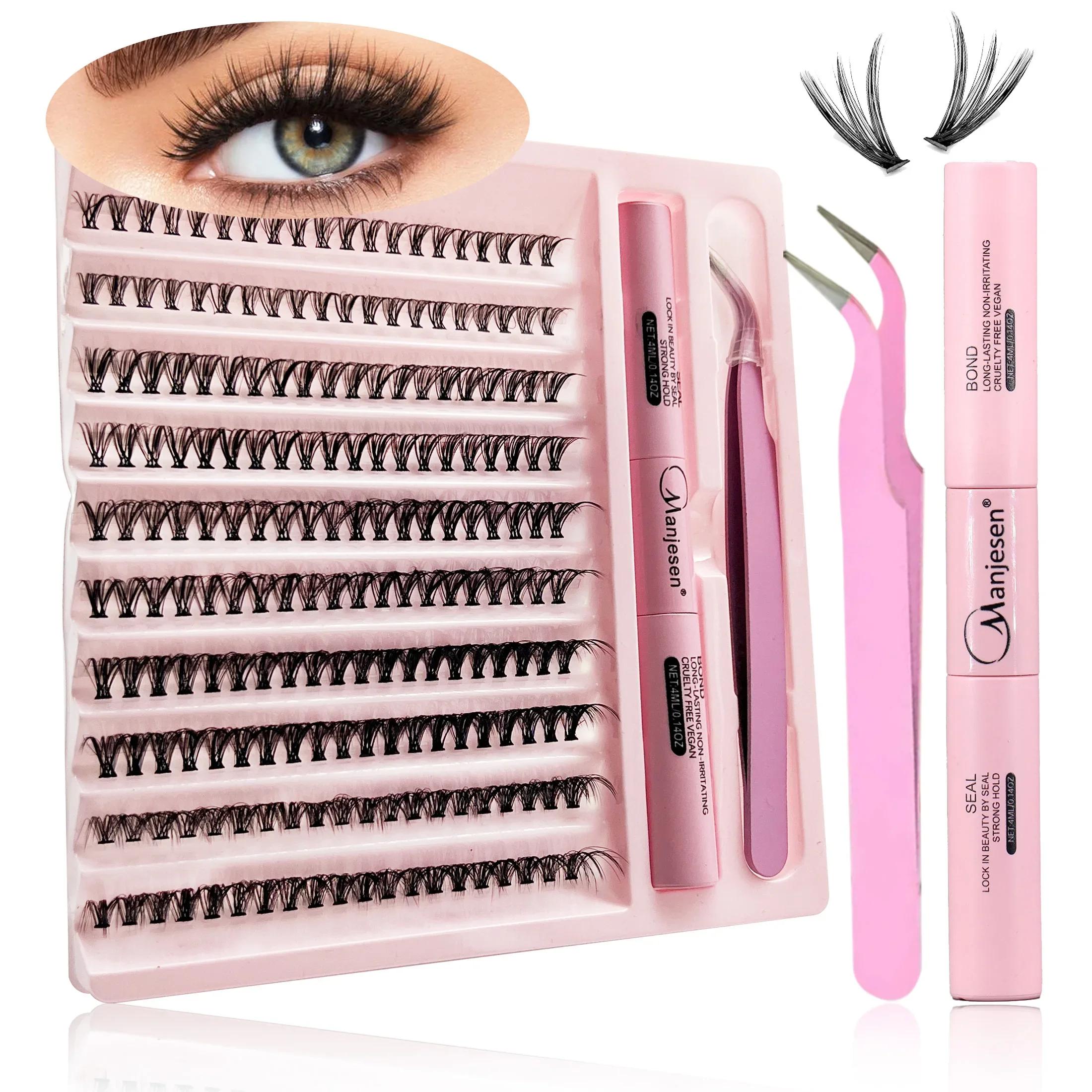 Diy kit de extensão de cílios cílios 200 pçs clusters lash bond & seal ferramentas de maquiagem para colar cílios colagem cola acessórios