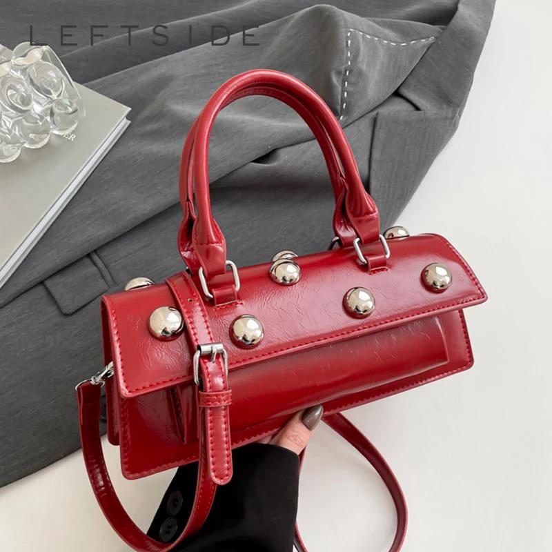 Leftside retro pequenos rebites couro do plutônio bolsa de ombro para as mulheres 2025 tendência y2k bolsas de luxo e bolsas femininas crossbody sacos