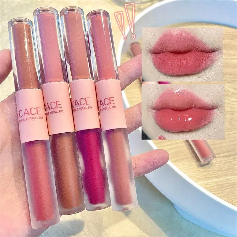 Double End Lip Glaze Espelho Full Gloss E Velvet Matte Long Term Cor e umidade Lip Gloss Anti Stain Cosméticos Lip Glaze