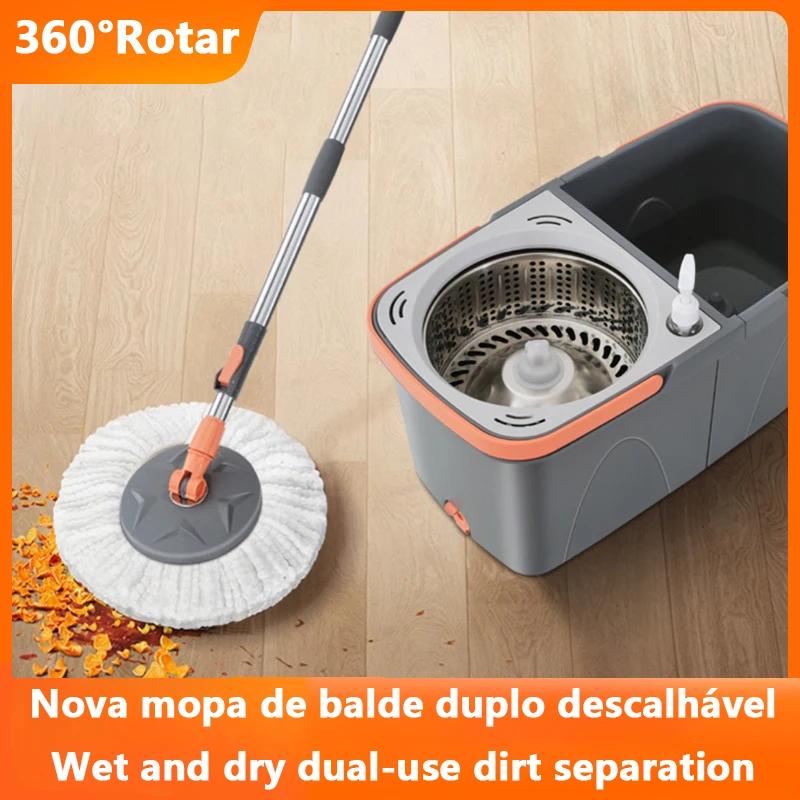 Preguiçoso lavagem à mão livre mop rotativo conjunto de balde de mop destacável com balde mop doméstico 360 rotação mop casa limpeza