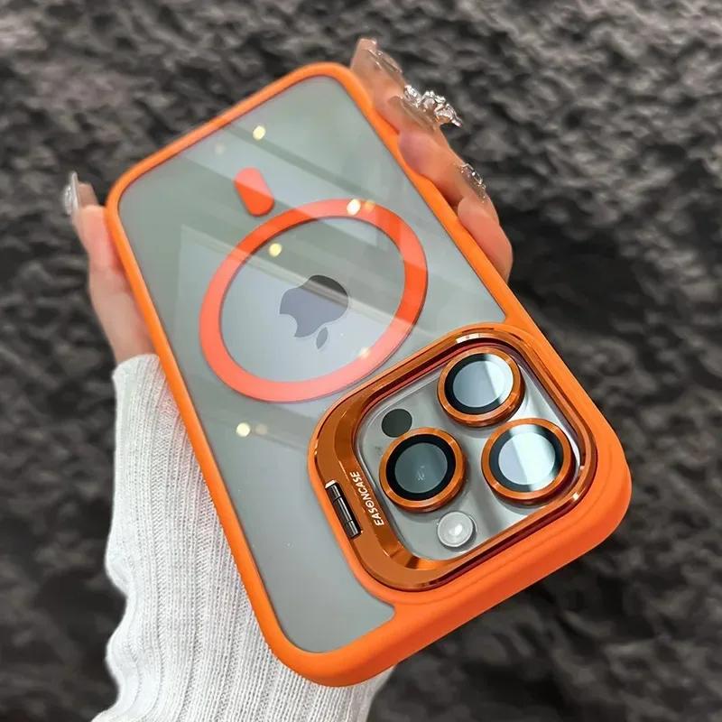 Luxo magnético à prova de choque caso telefone para iphone 15 14 13 12 11 16 17 pro max plus 16e funda suporte lente vidro capa proteção