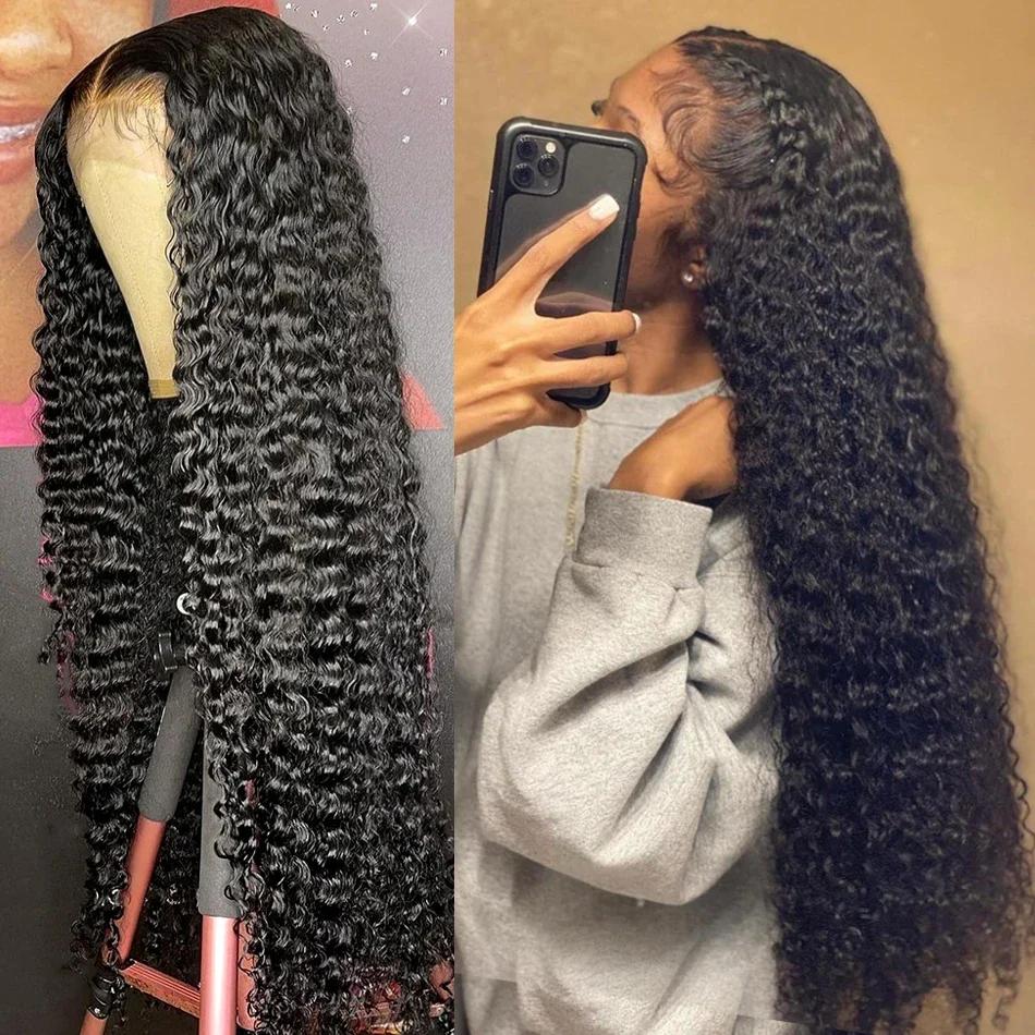 Rosabeauty 34 36 polegadas HD 13x4 13x6 Perucas Cacheadas, Peruca Frontal Ondulada Profunda, Peruca de Cabelo Humano Cacheado Brasileiro, Peruca Ondulada Solta com Efeito Água para Mulheres