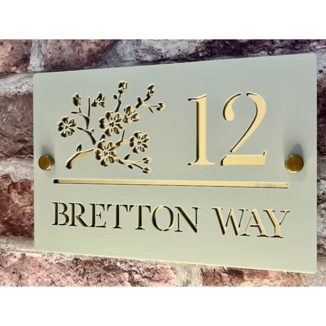 Número da casa sinal acrílico moderno número da porta & placa de nome da estrada sinal de endereço personalizado para nova casa ou primeira casa presente flor flor flor