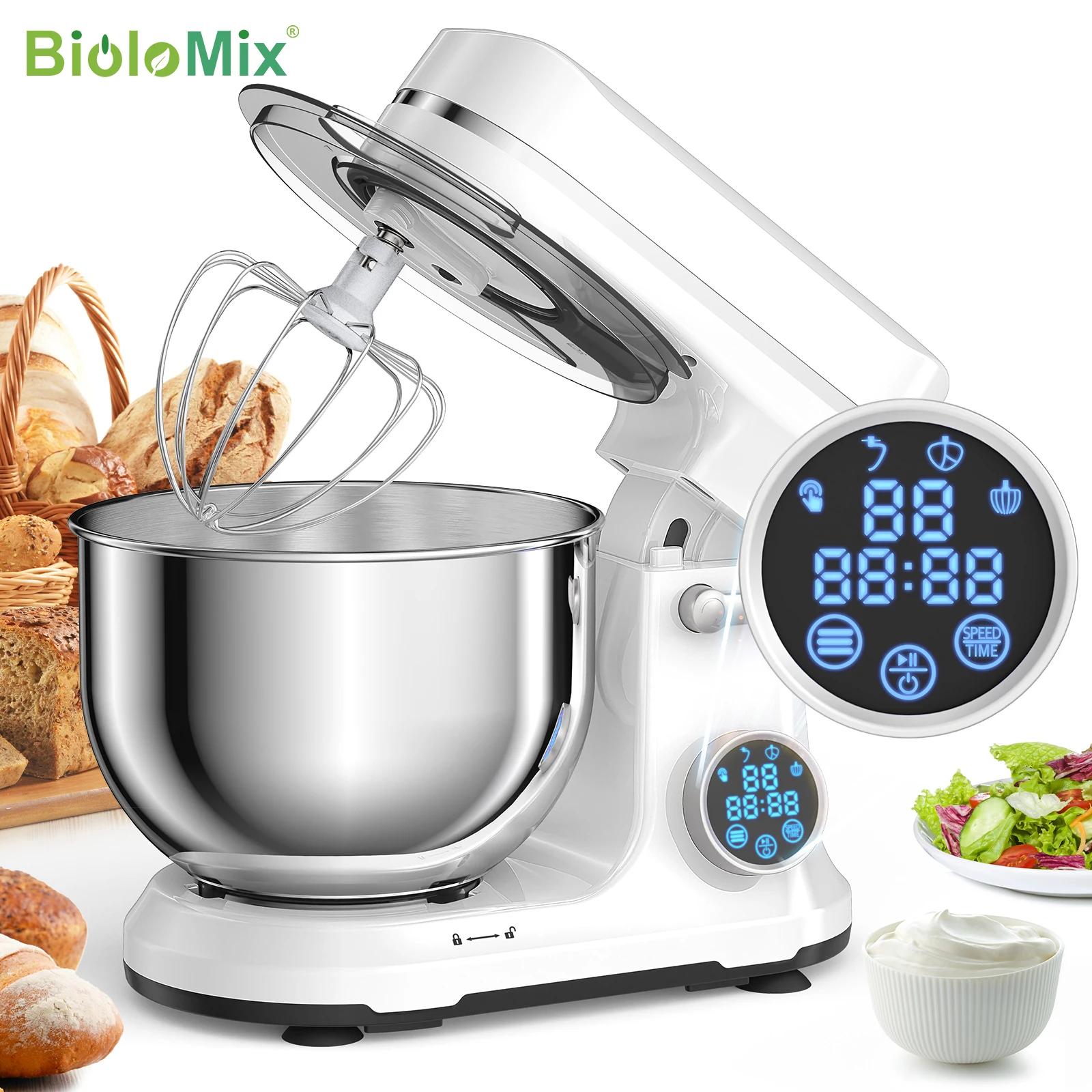 Batedeira de alimentos de cozinha BioloMix, motor DC de 1200 W e 11 velocidades, tela OLED digital, misturador de alimentos elétrico com gancho de massa, batedor