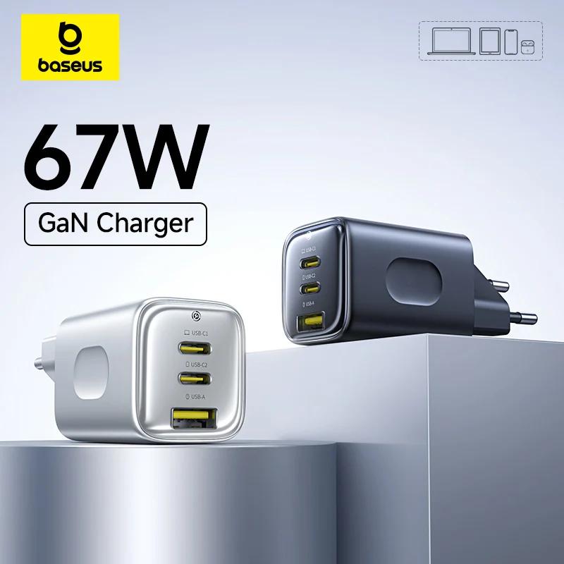 Baseus 67w gan carregador mini usb c carregador rápido carregamento rápido carregador de telefone para iphone 17 16 carregador de viagem portátil para laptops
