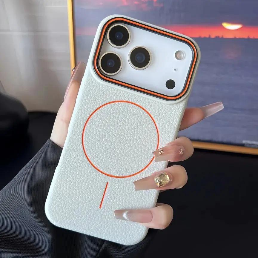 Frosted hit cor lichee padrão magnético caso de telefone para iphone 17 ar 16 15 14 13 12 11 pro max plus para magsafe tpu capa macia