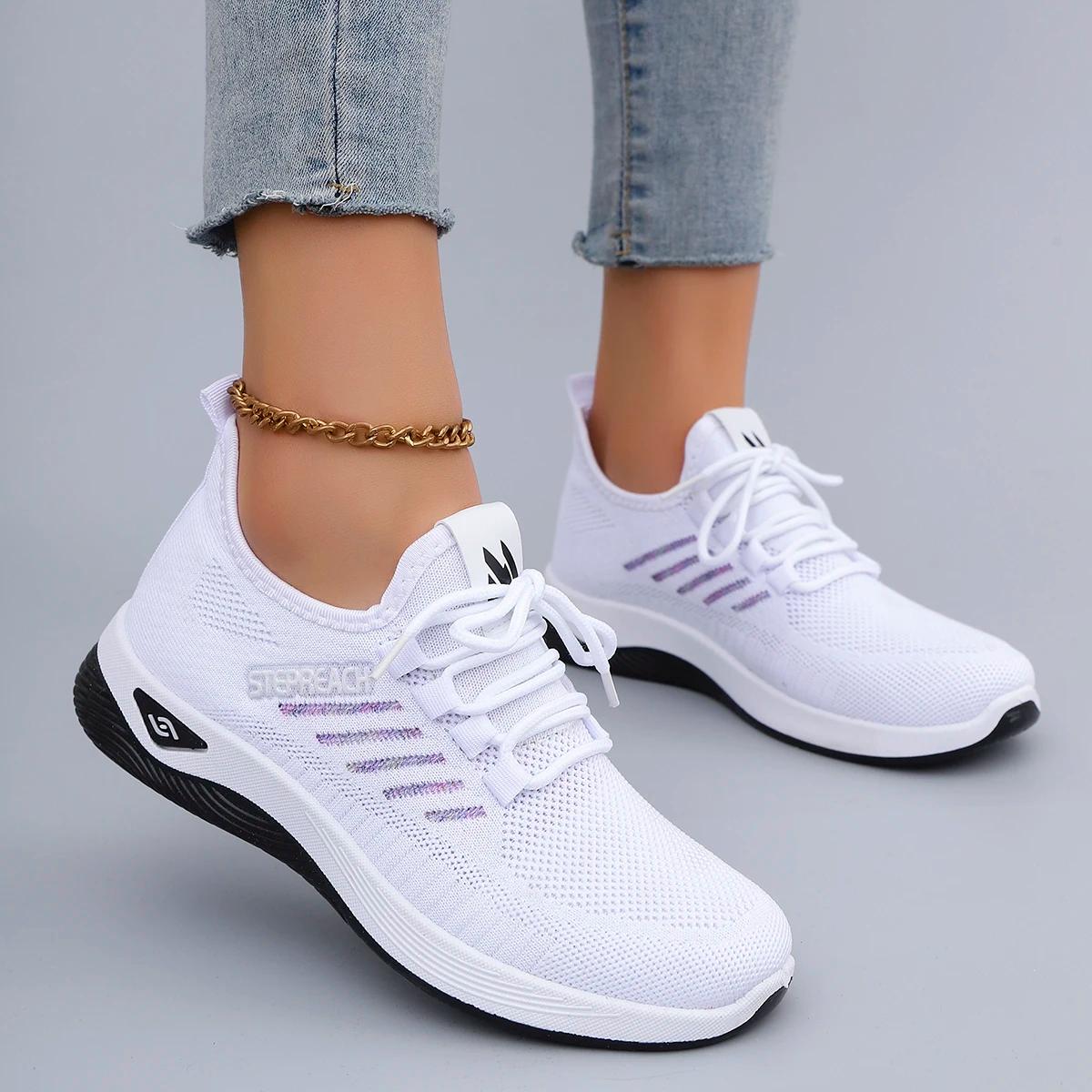 Primavera e outono novas mulheres casuais rendas até sapatos esportivos confortáveis, respiráveis, leves e resistentes ao desgaste