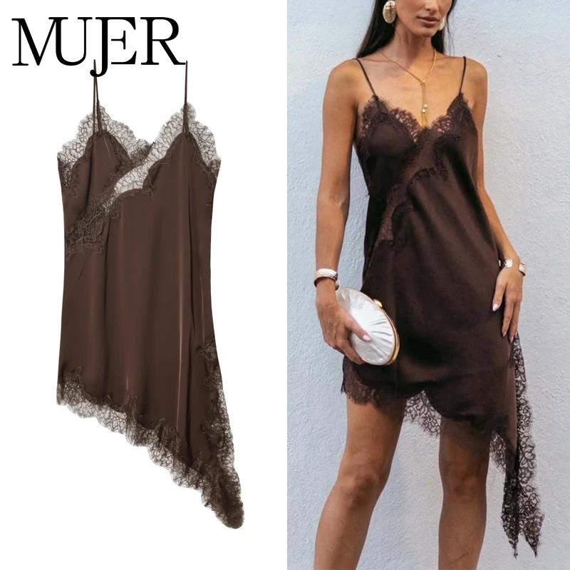 Muyer renda deslizamento mini vestido feminino cetim sem costas vestido de verão mulher assimétrico festa vestido feminino sexy vestidos de praia para mulher