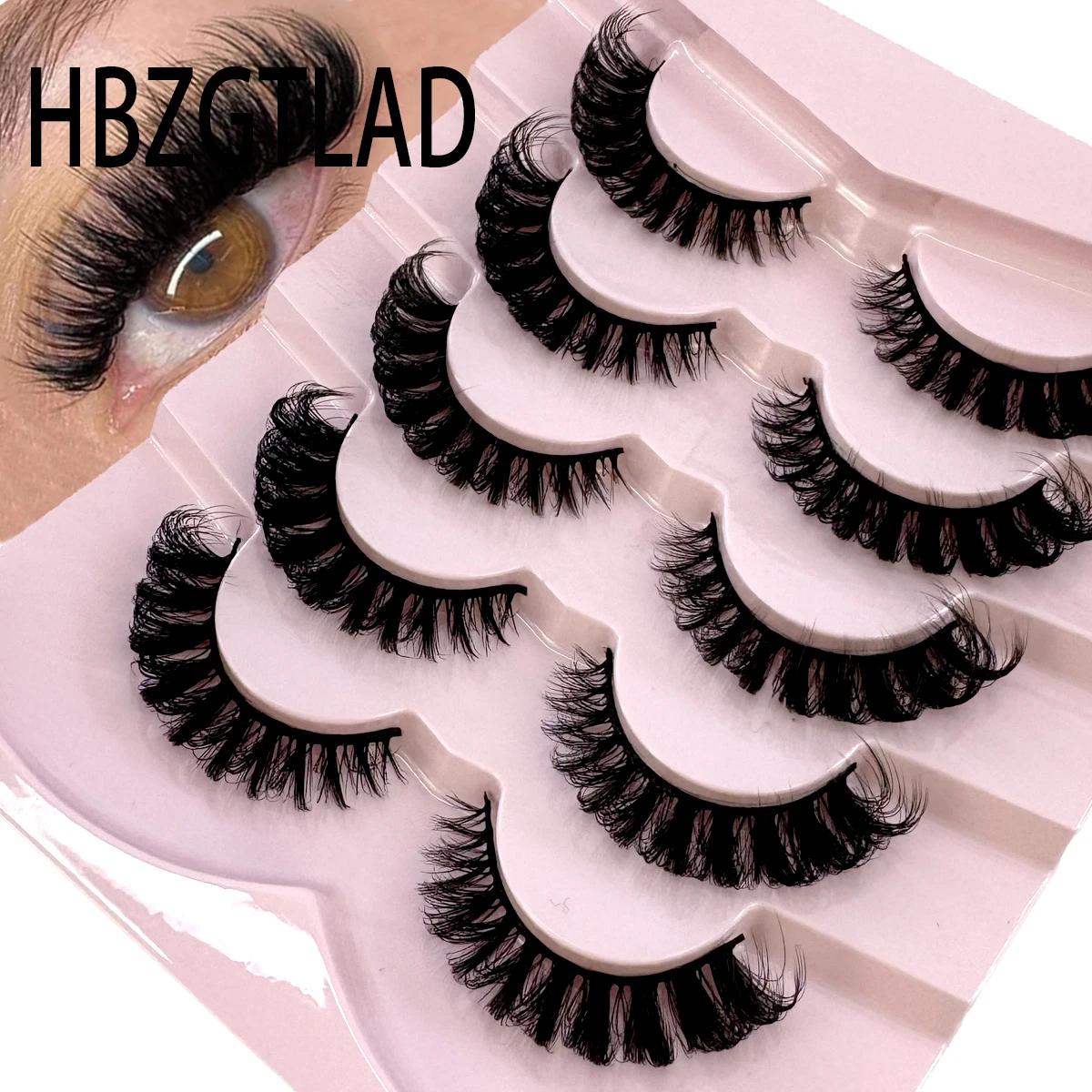 HBZGTLAD 3D natural olho de gato fofo macio cruz 5 pares de cílios em quadrinhos finos cílios de extensão de cílios naturais