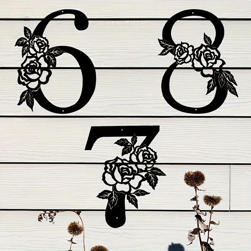 Metal Flower Shape Digital Wall Art, Modern House Number for Front Door, Outdoor Mailbox, Yard and Home Wall Decoration, 1Pc