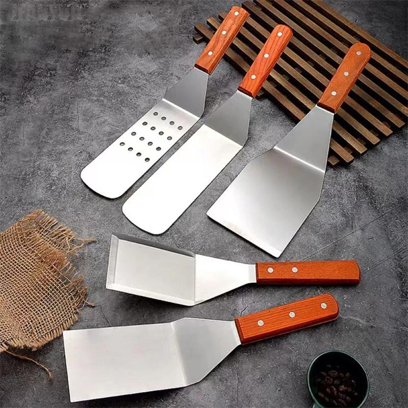 Espátula de aço inoxidável e raspador de grelha antiaderente durável ferramentas de cozinha para churrasco pá de pizza panqueca carne utensílios para churrasco
