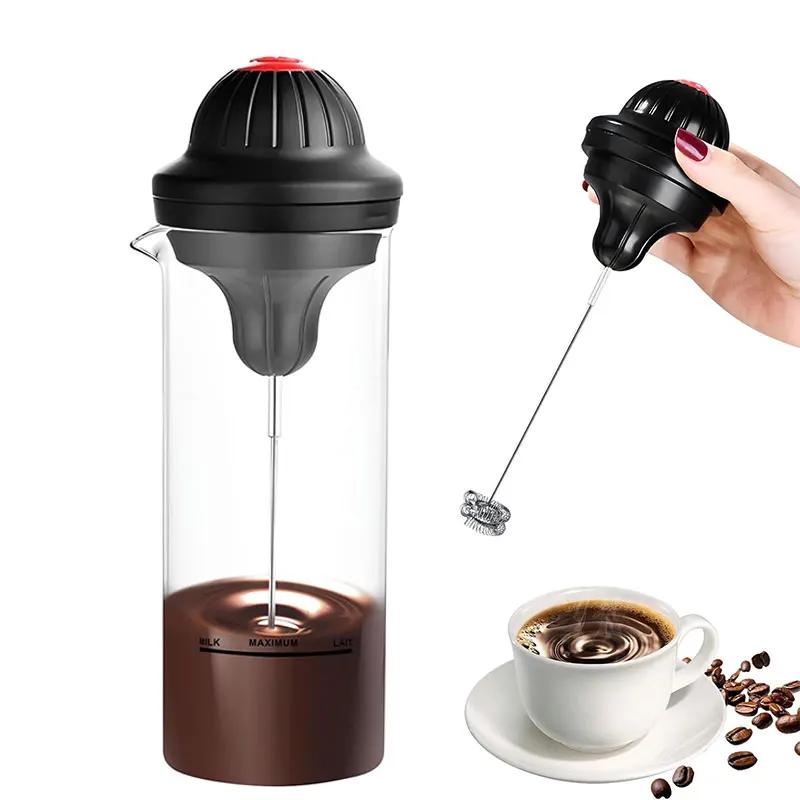 Batedor de leite elétrico portátil, batedor de café a pilhas, fabricante de espuma, misturador de bebidas com jarro de vidro de 500ml, ferramentas batedor de ovos