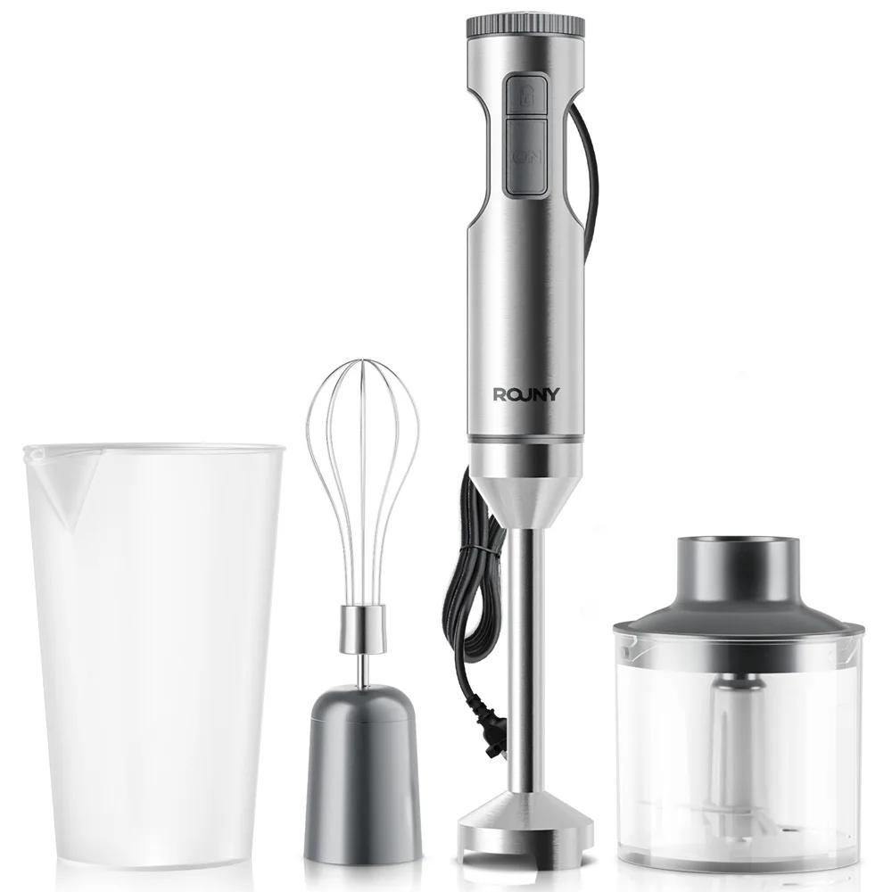 Liquidificador de Imersão Potente 4 em 1, Mixer de Alimentos em Aço Inoxidável, Copo de Mistura de 700ml, Processador de 500ml, Batedor