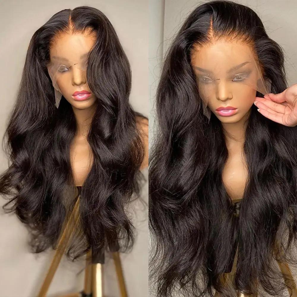 250% 30-36 polegada onda do corpo 13x6 hd frontal cabelo humano pré-arrancado laço brasileiro remy 13x4 peruca dianteira 4x4 fechamento com hd renda completa