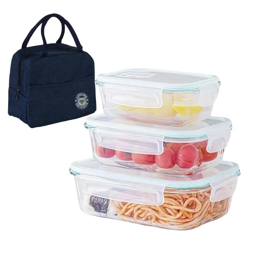 Recipientes de Vidro para Armazenamento de Alimentos, Preparação de Refeições, Caixas Bento Herméticas, para Micro-ondas, Forno, Freezer e Lava-louças, Livre de BPA