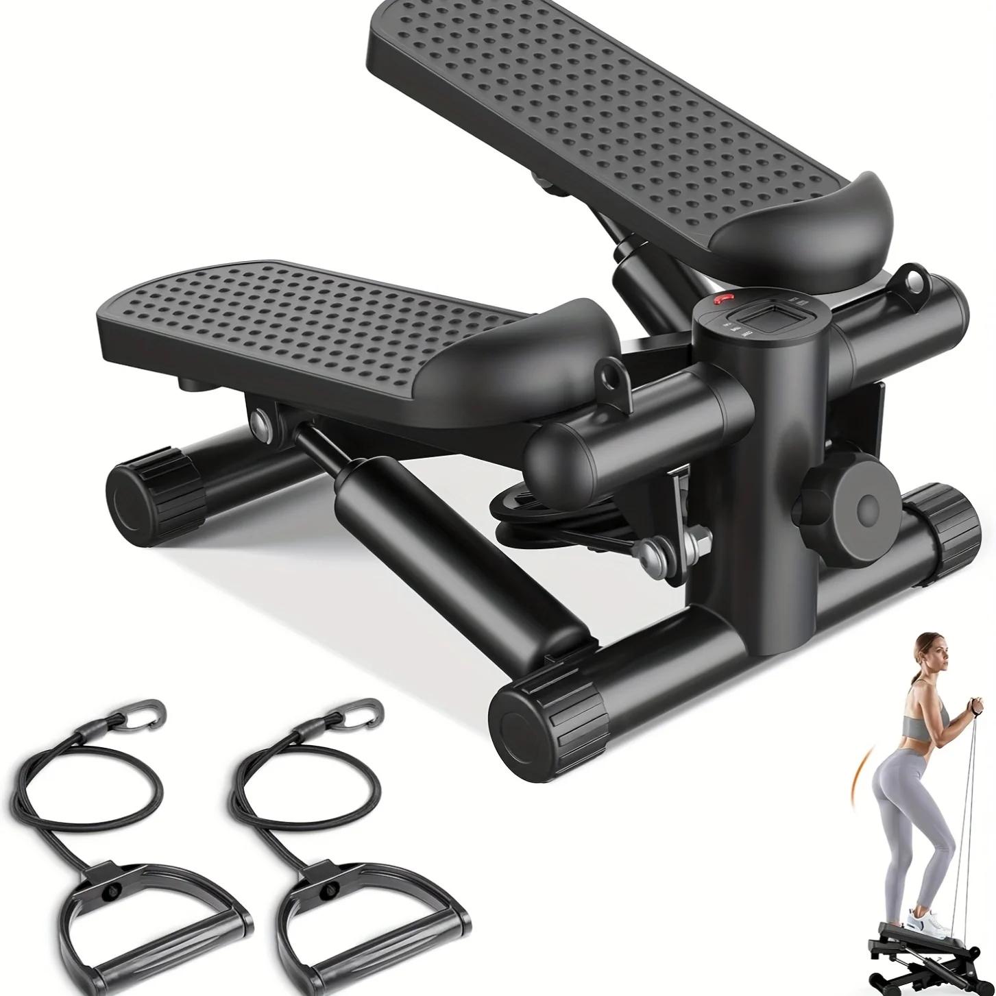 Mini Stepper com Faixas de Resistência Portátil para Exercícios Cardiovasculares, Simulador de Escada Manual Não Dobrável de Aço 300LB para Pernas e Braços em Casa