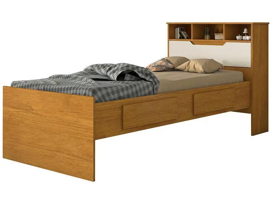 Cama Solteiro Conquista Móveis Ravena Cinamomo e Off-White