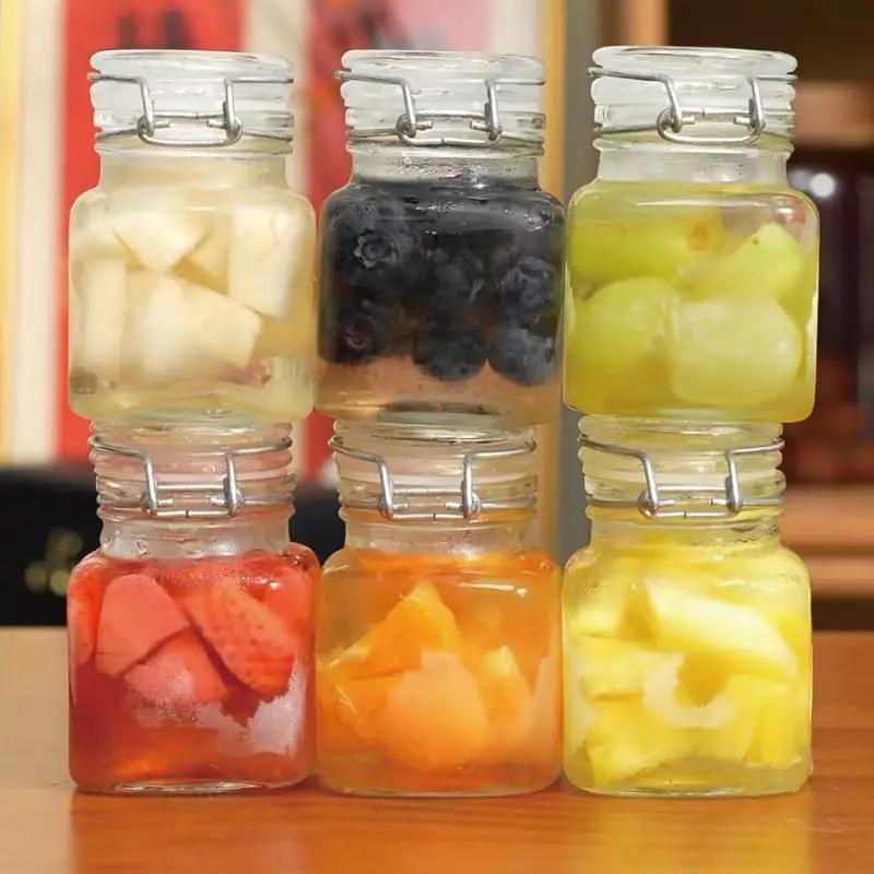 Frasco selado de garrafa de vidro 50/100ml, para cozinha, alimentos, picles, frutas, enlatados, transparente, boca grande, garrafa de geléia, armazenamento doméstico