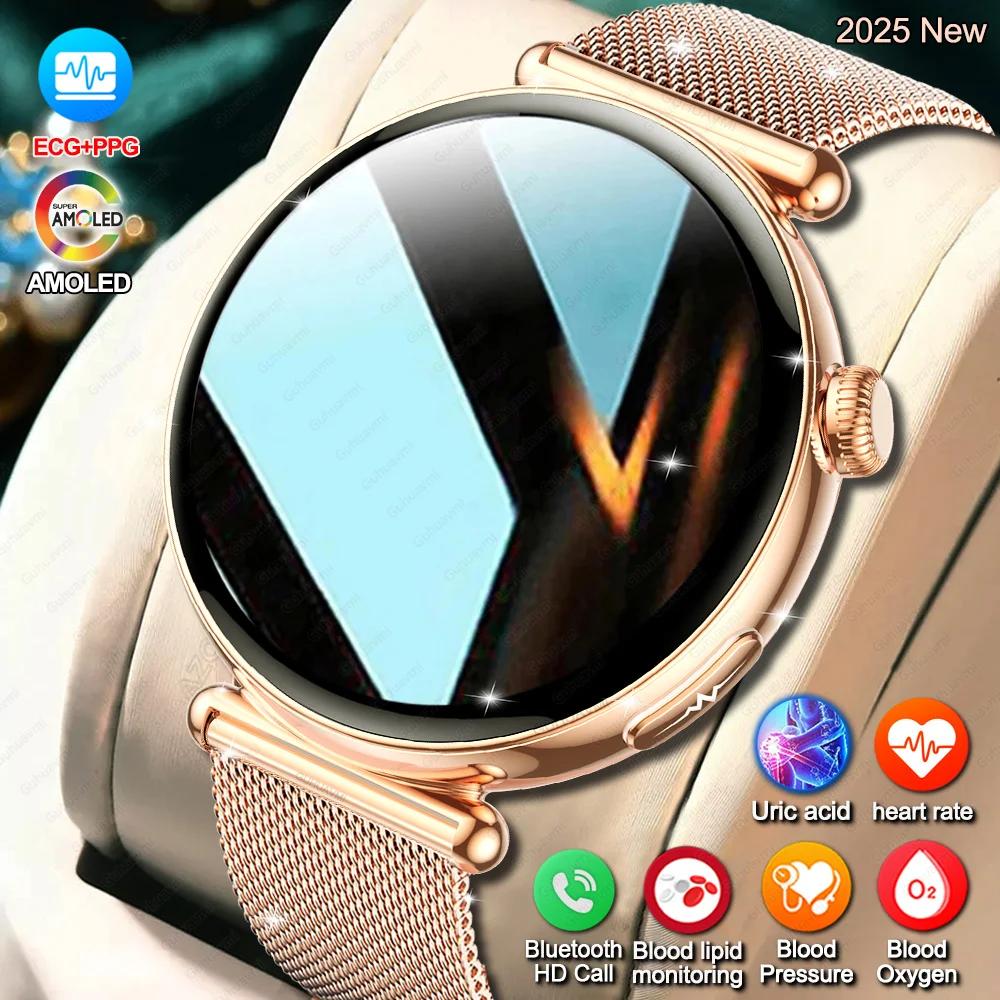 Mulheres smartwatch 1.32 polegada tela amoled chamada ecg esporte relógio de pressão arterial micro exame físico ai dial feminino relógio inteligente