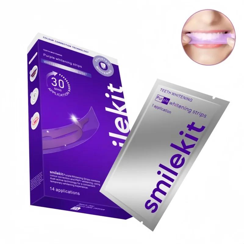 14 pares de tiras dentárias roxas v34 tiras de clareamento dos dentes limpeza dos dentes remendos de clareamento ferramentas higiene oral cuidados adesivos