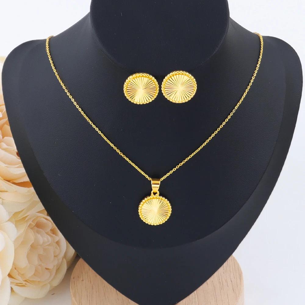 Conjunto de jóias estilo boêmio de aço inoxidável rotundidade colar brincos conjunto para mulheres moda fina corrente festa diária jóias presente