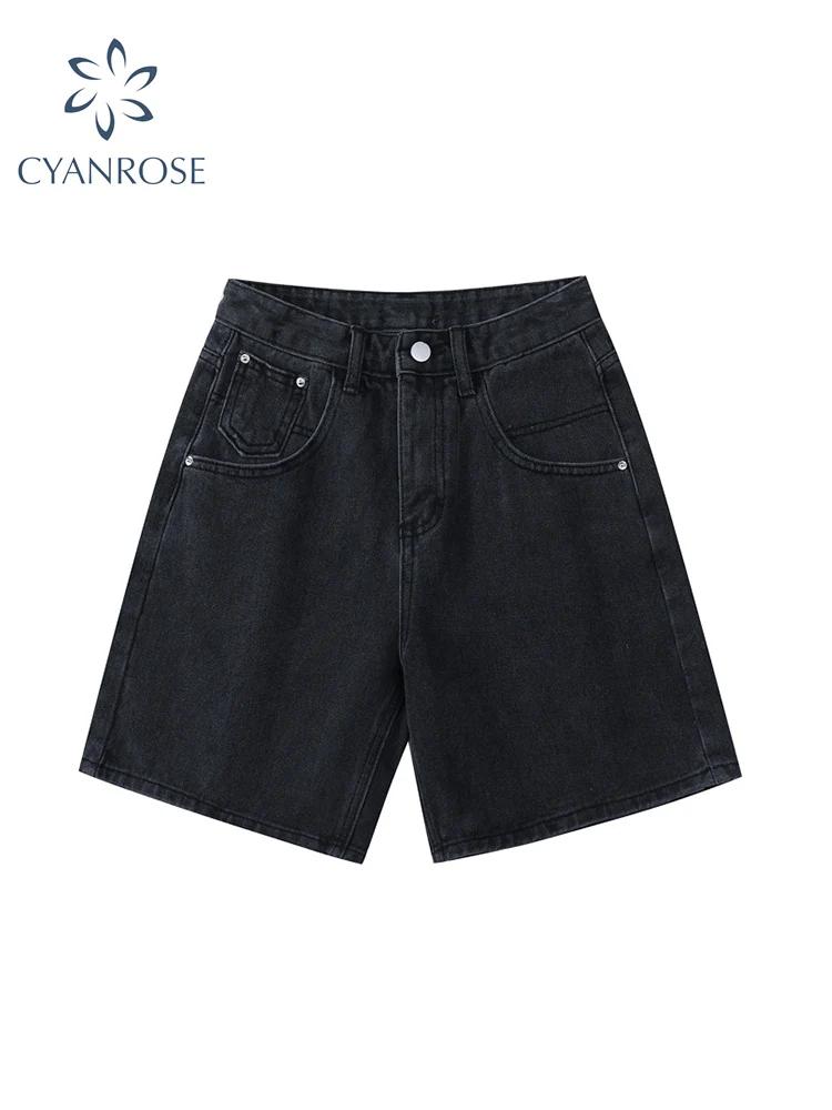 2025 verão feminino cintura alta denim shorts casual solto senhoras plus size streetwear moda botão perna larga calças de brim curtas feminino