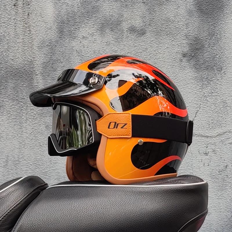 Capacete retrô semi-aberto para motocicleta, acessórios para motocicleta cross-country, capacete retrô 3/4 em inverno
