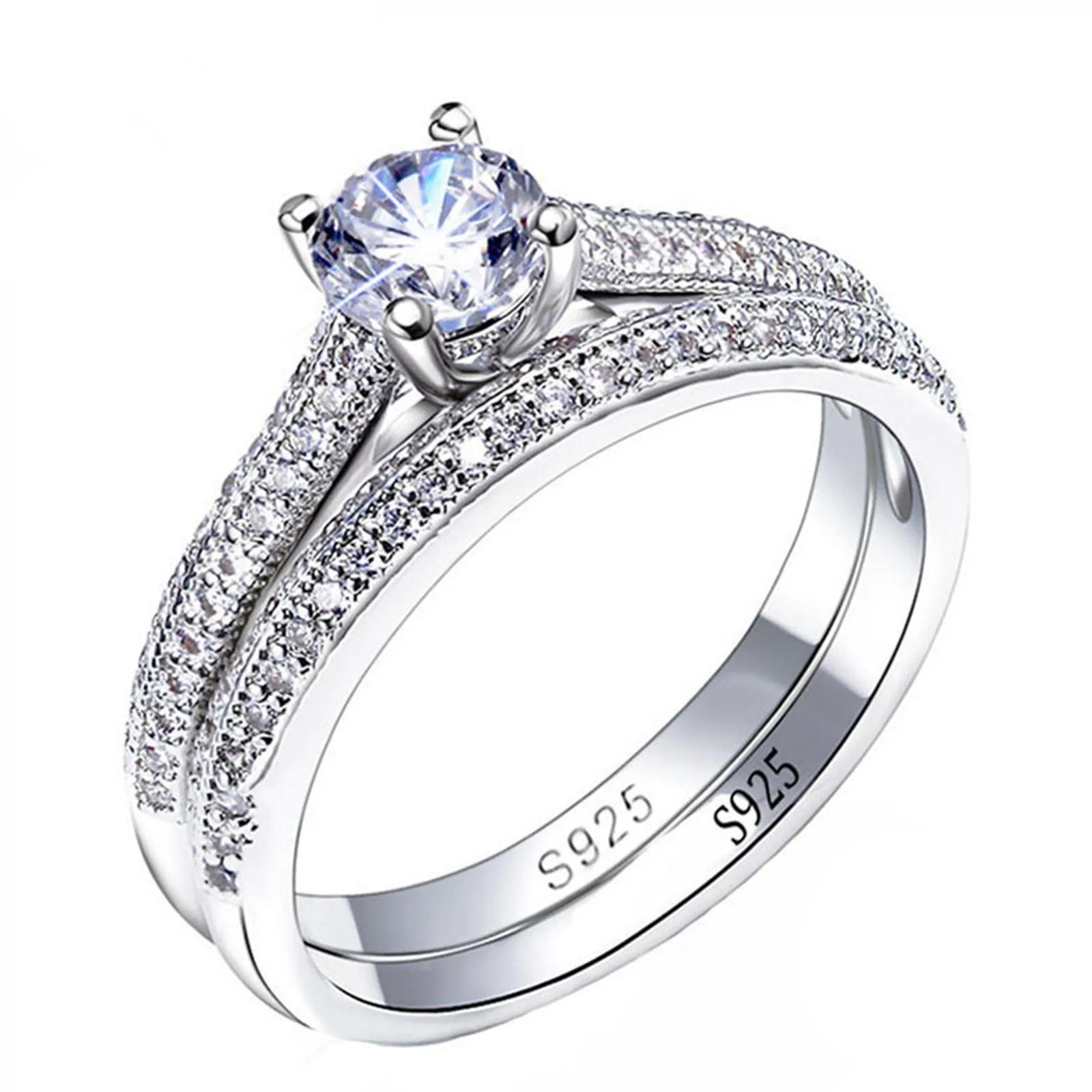 1 par vintage halo 925 prata esterlina anel de casamento conjunto para mulheres senhora presente aniversário jóias venda em massa